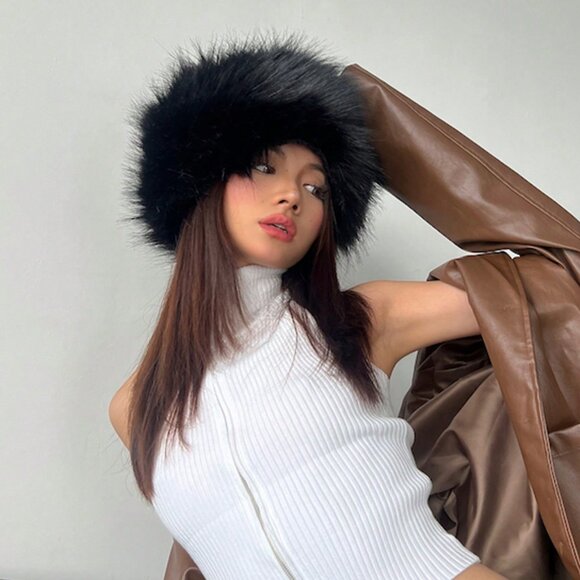 Black Women's Warm Pure faux fur headband - Picture 2 of 6